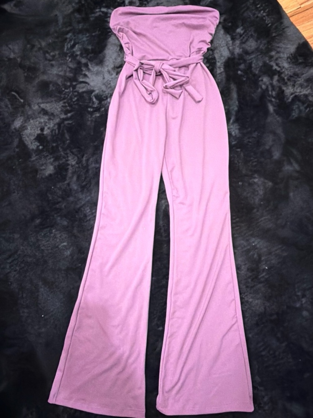 SHEIN Strapless Mauve Wide-Leg Jumpsuit with Tie Waist